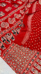 Pure Gaji Silk Original Mirror Work Hand Block Ajrakh Saree