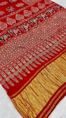 Pure Gaji Silk Original Mirror Work Hand Block Ajrakh Saree
