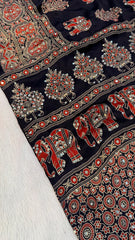 Pure Gaji Silk Original Mirror Work Hand Block Ajrakh Saree