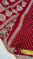 Pure Gaji Silk Original Mirror Work Hand Block Ajrakh Saree