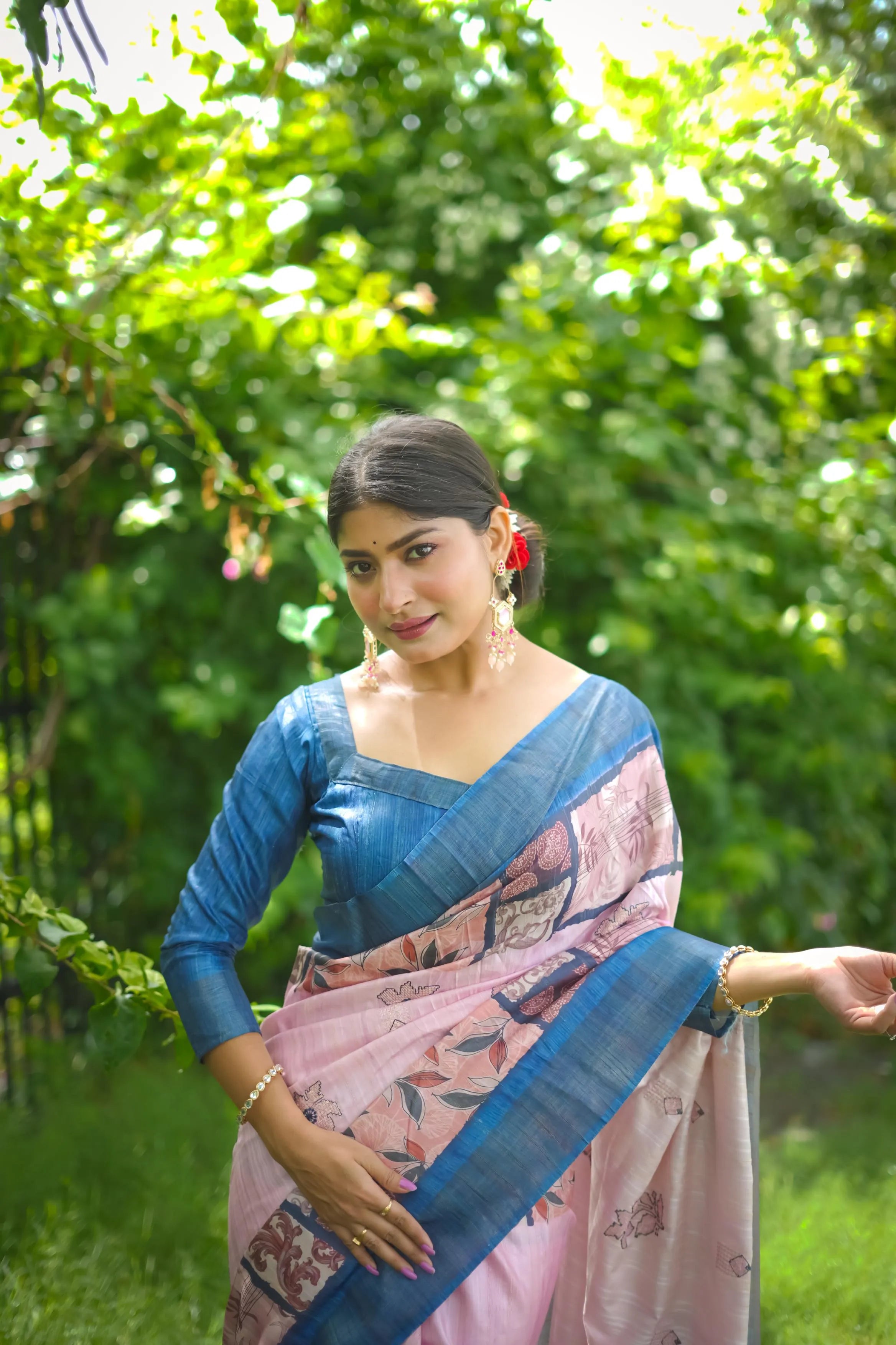 Soft Tussar Silk Embroidery Flower Work Saree
