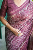 Tussar Silk Batik Printed Embroidery Work Saree