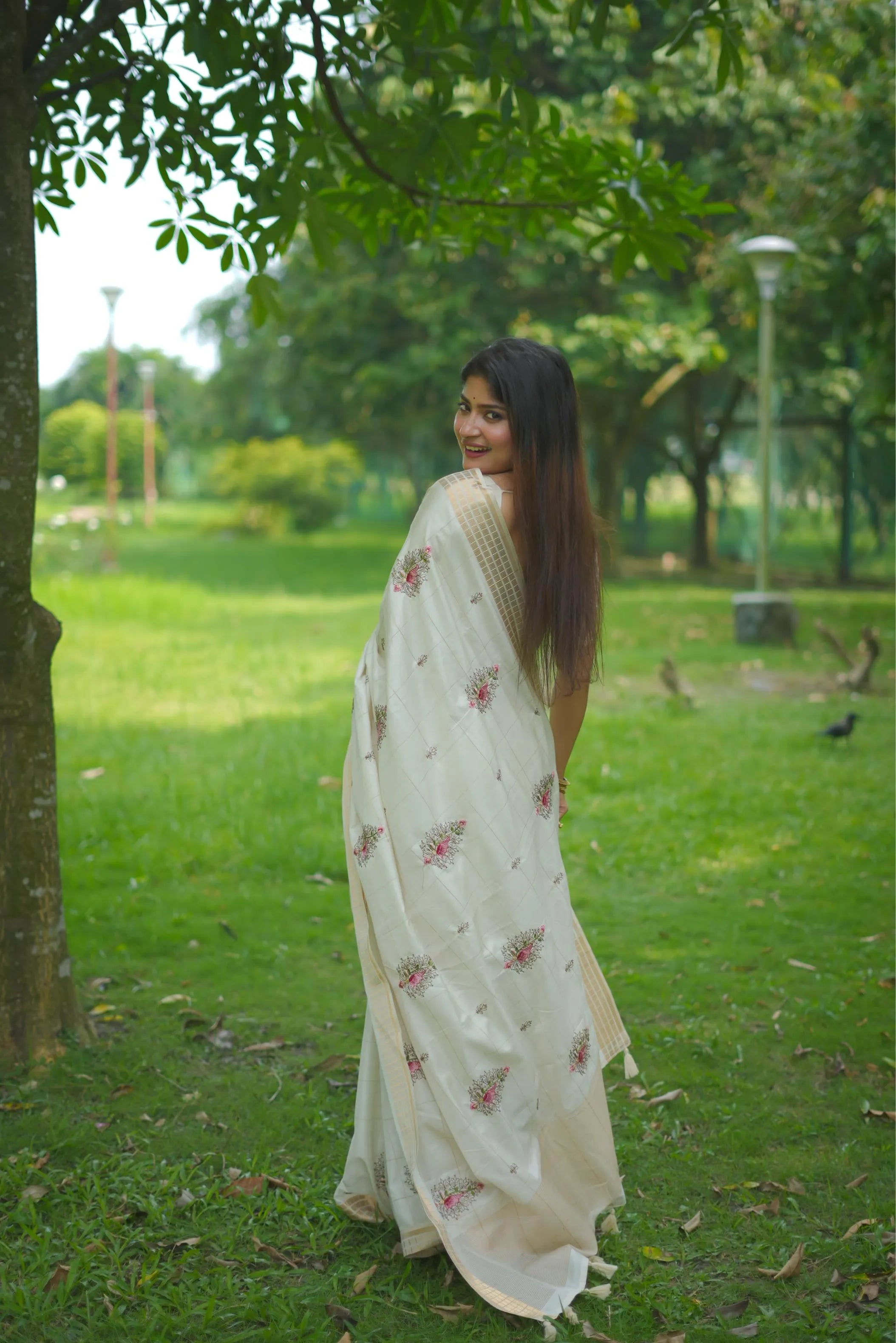 Soft Cotton Embroidered Kantha Work Saree