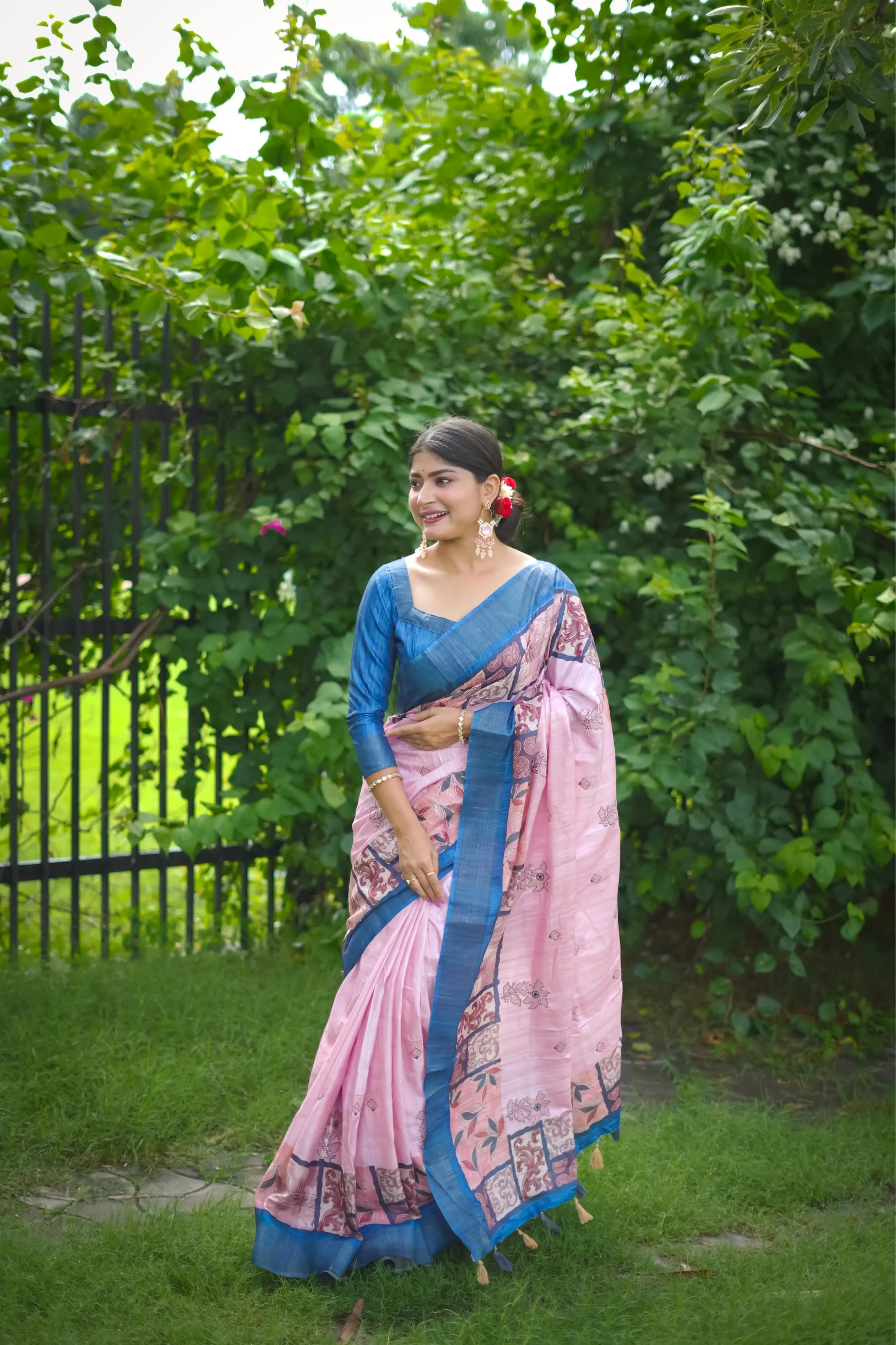 Soft Tussar Silk Embroidery Flower Work Saree
