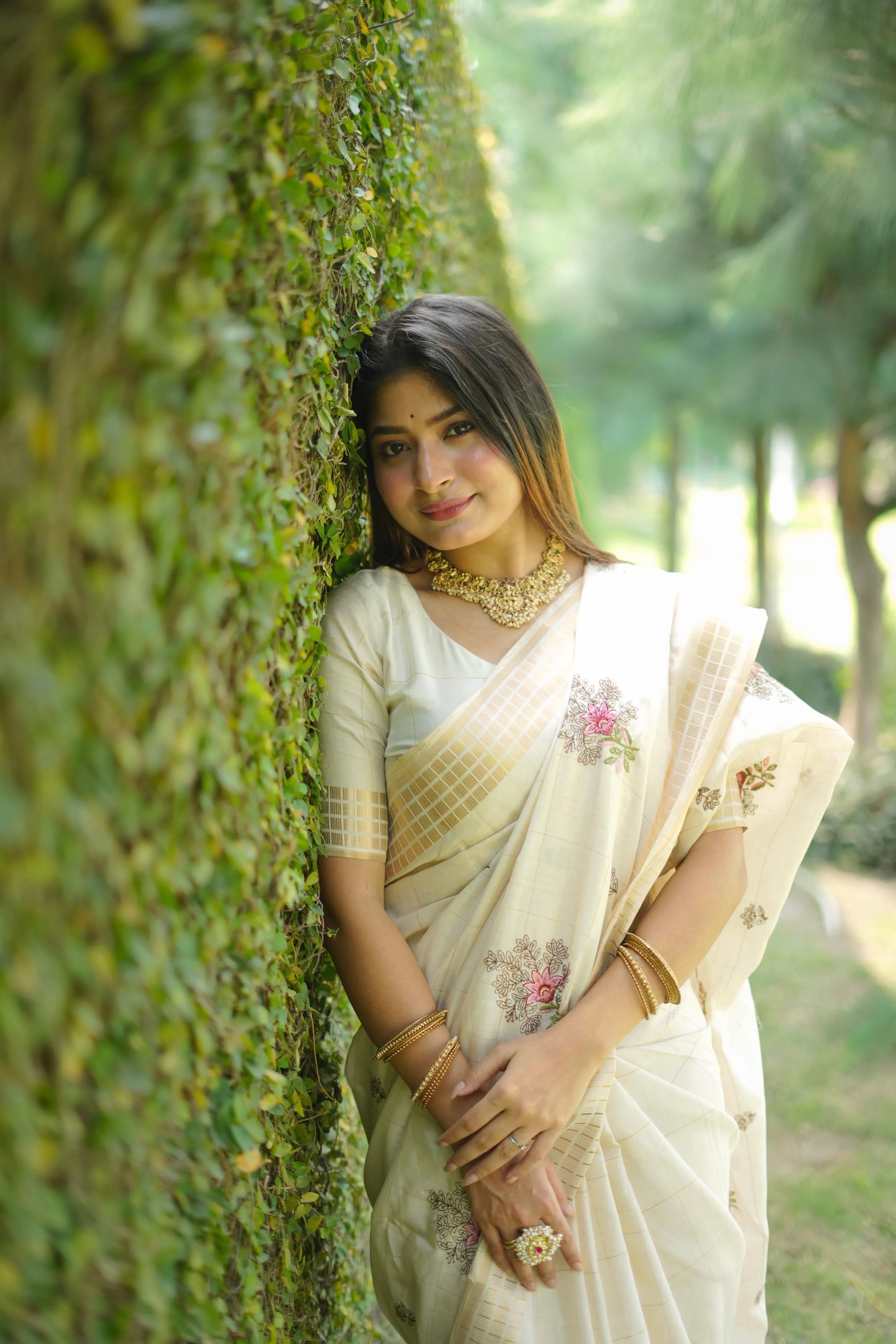 Soft Cotton Embroidered Kantha Work Saree