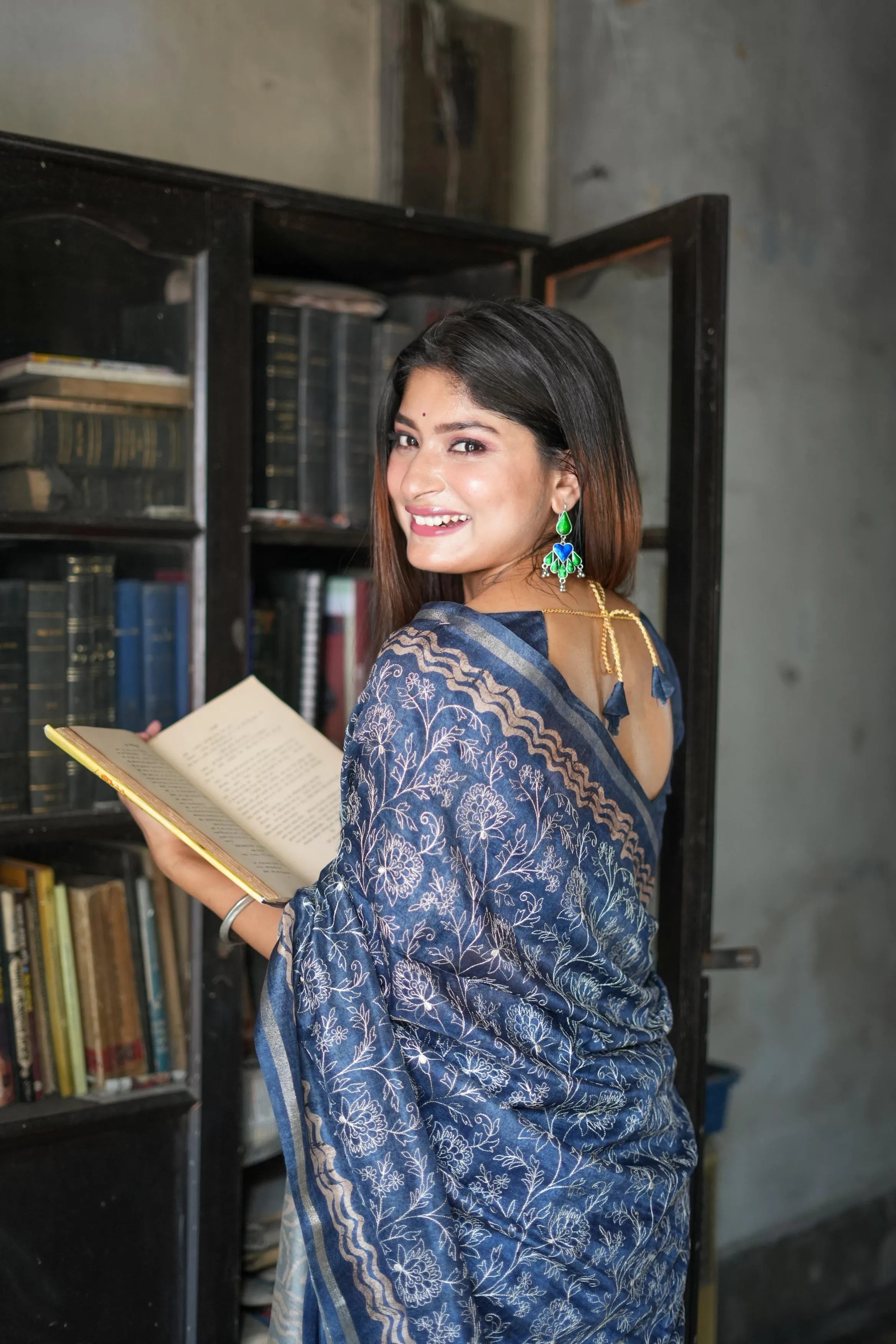 Tussar Silk Batik Printed Embroidery Work Saree