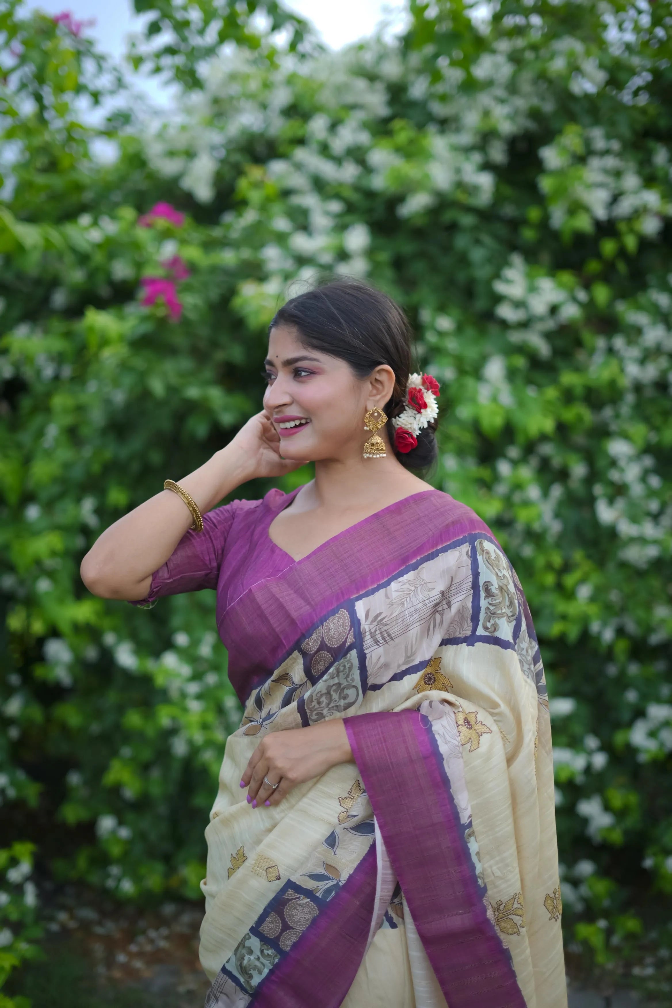 Soft Tussar Silk Embroidery Flower Work Saree
