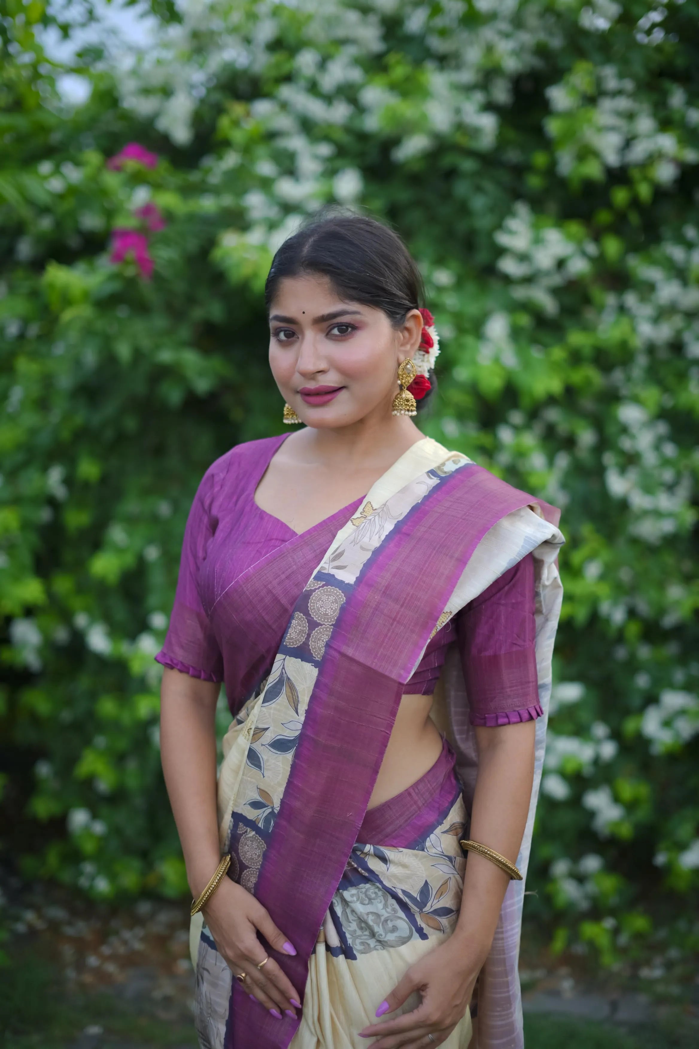 Soft Tussar Silk Embroidery Flower Work Saree