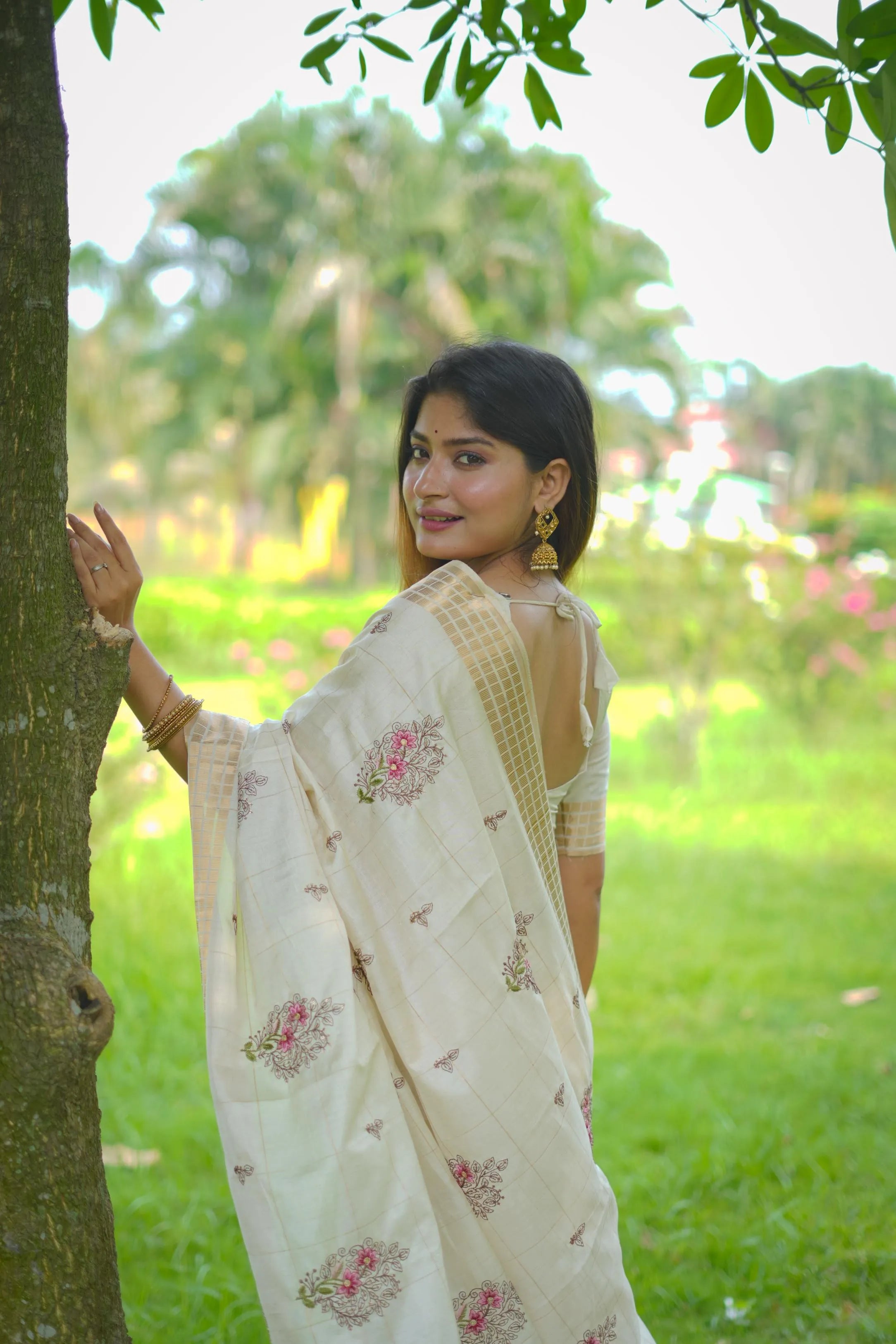 Soft Cotton Embroidered Kantha Work Saree
