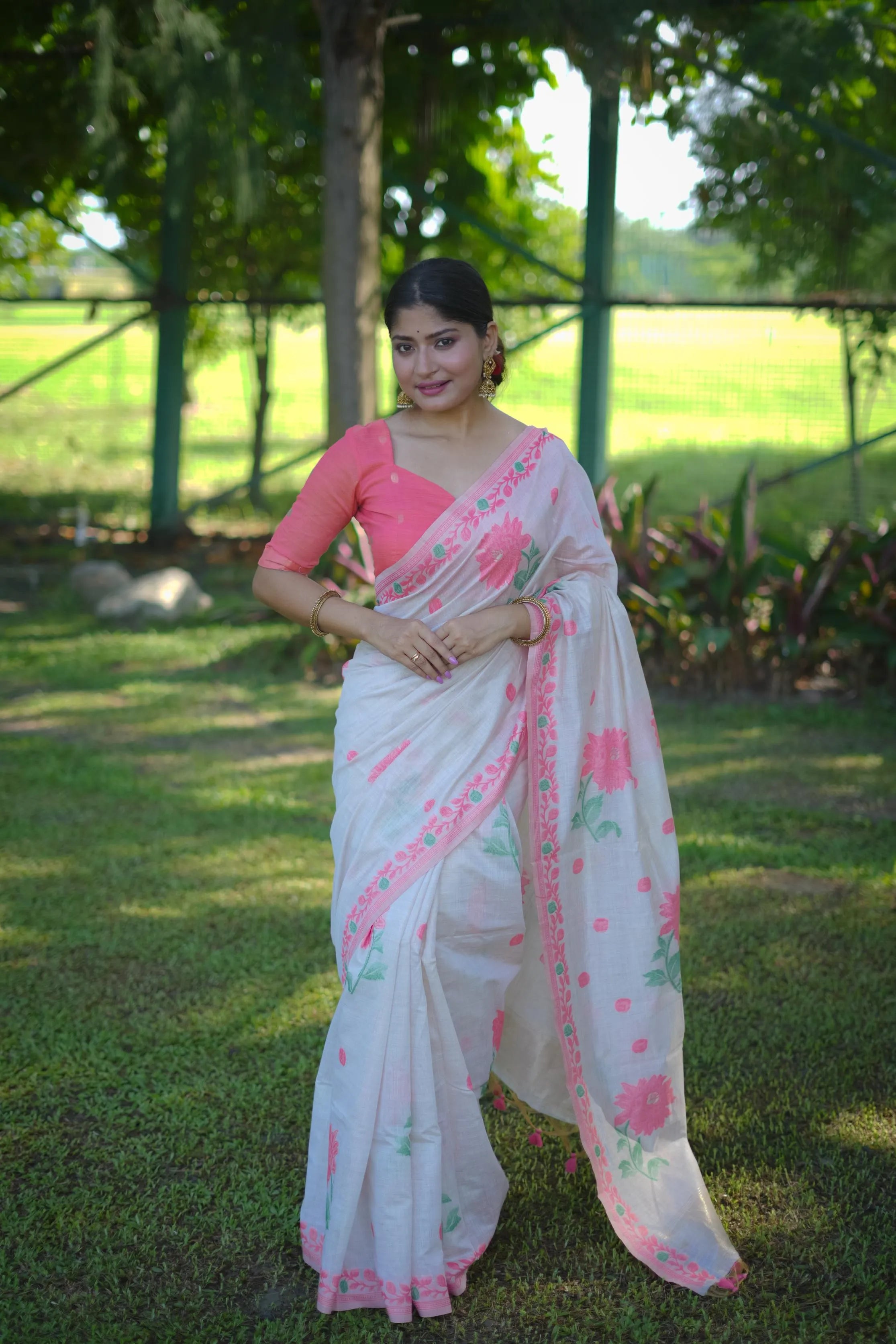 Soft Muga Cotton Classic Jamdani Saree