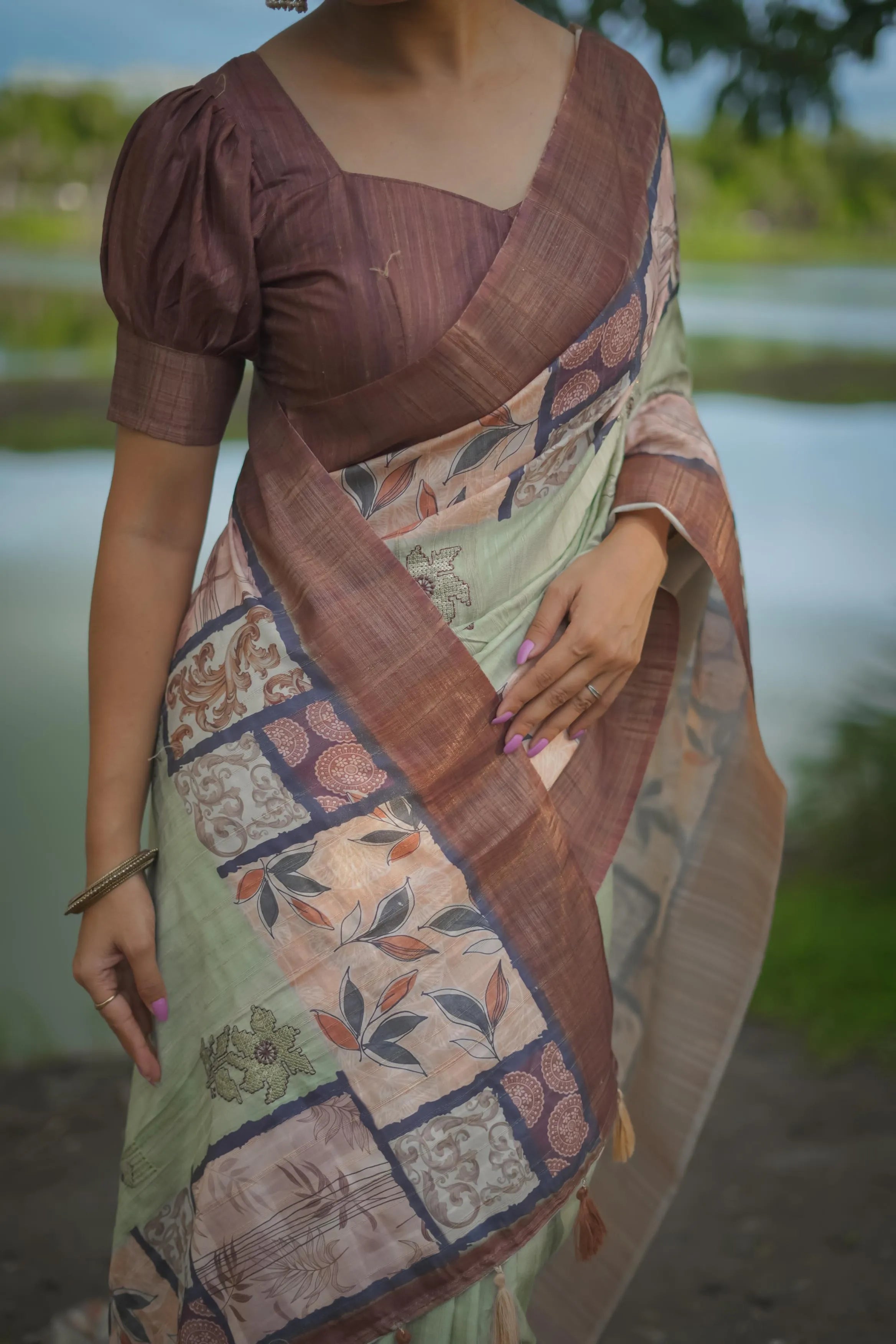 Soft Tussar Silk Embroidery Flower Work Saree