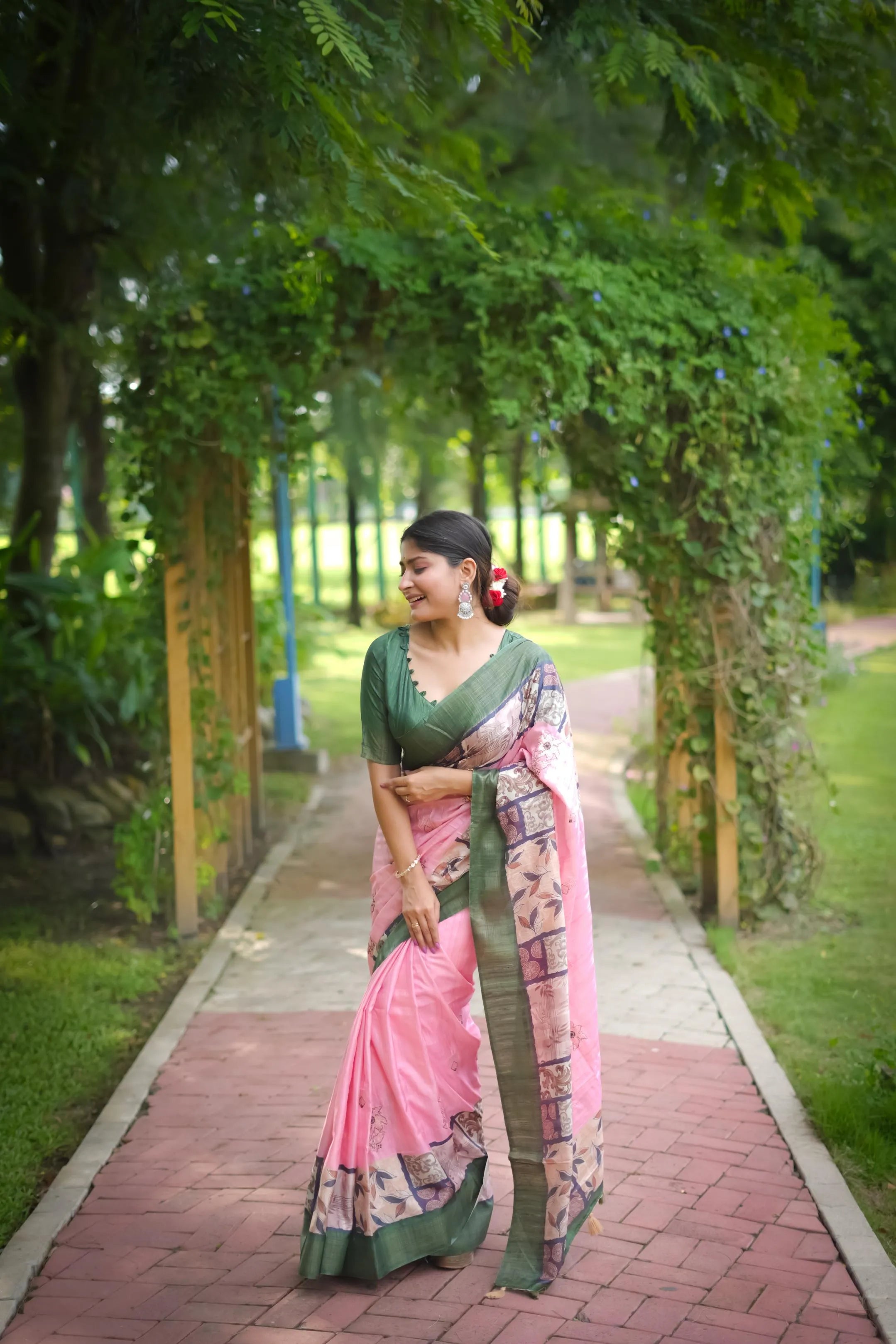 Soft Tussar Silk Embroidery Flower Work Saree