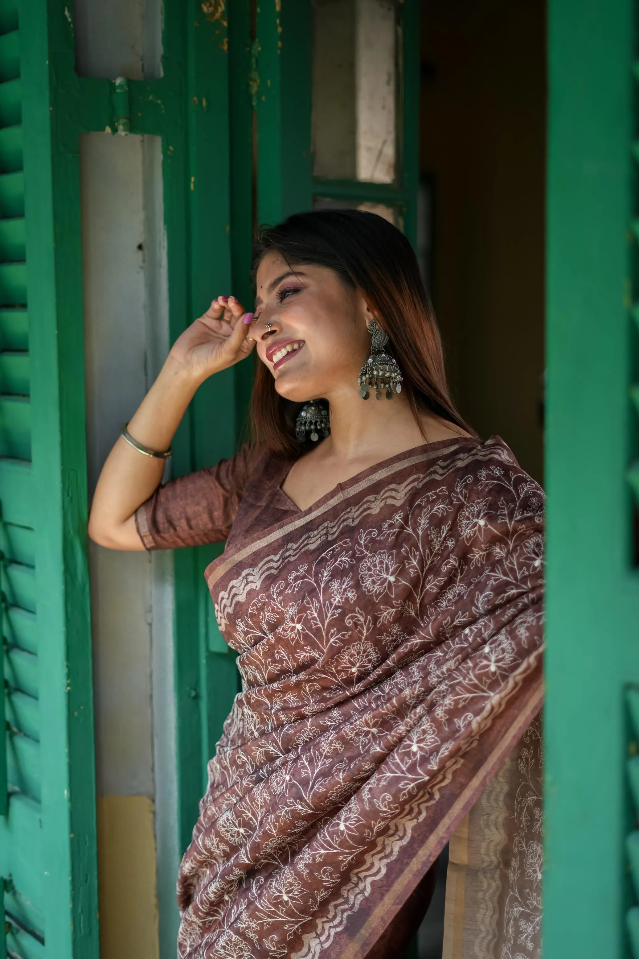 Tussar Silk Batik Printed Embroidery Work Saree