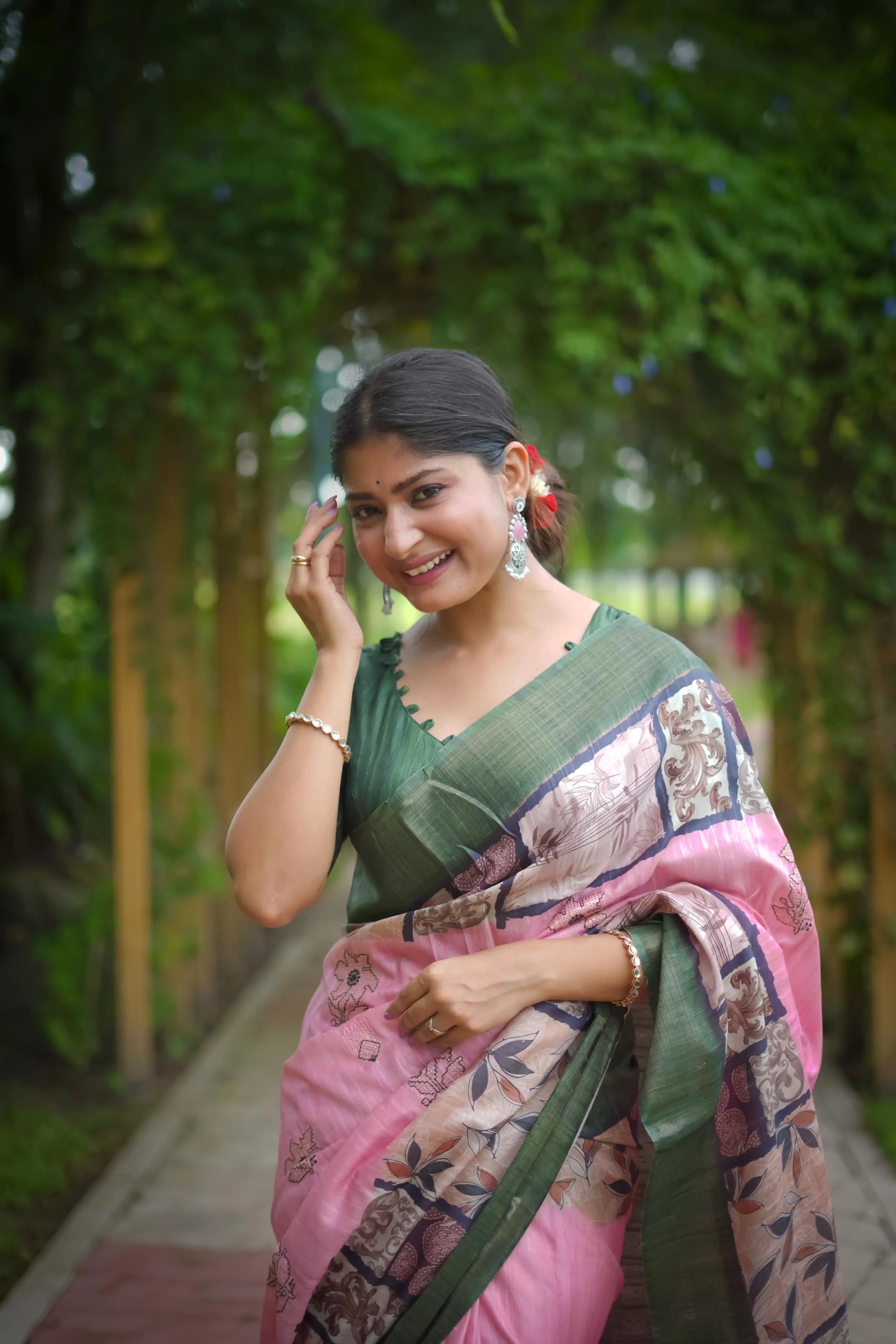 Soft Tussar Silk Embroidery Flower Work Saree