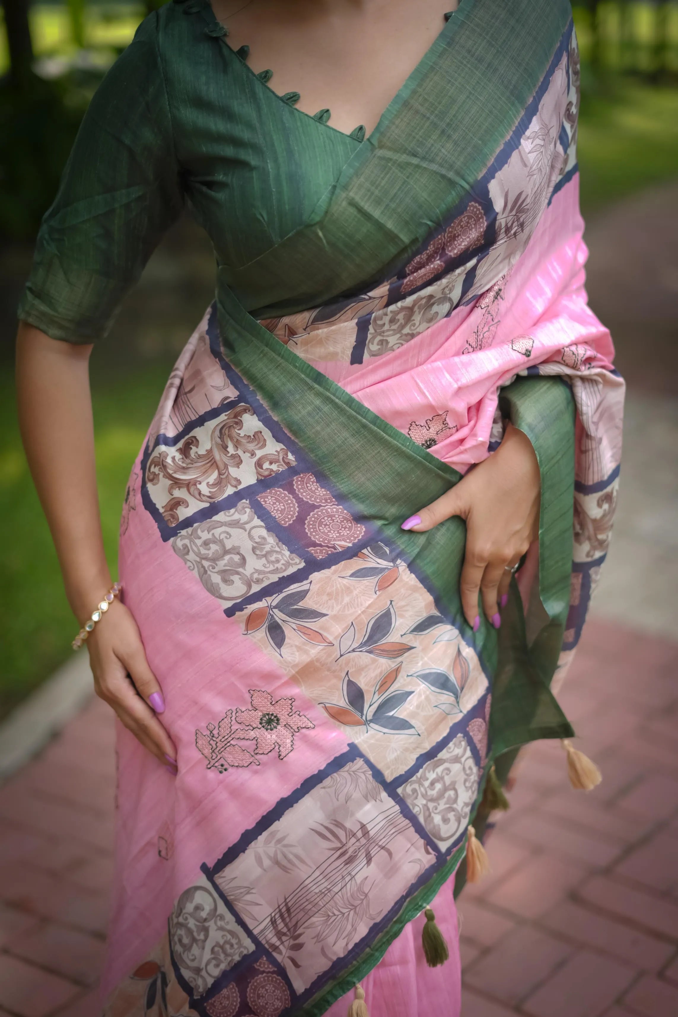 Soft Tussar Silk Embroidery Flower Work Saree