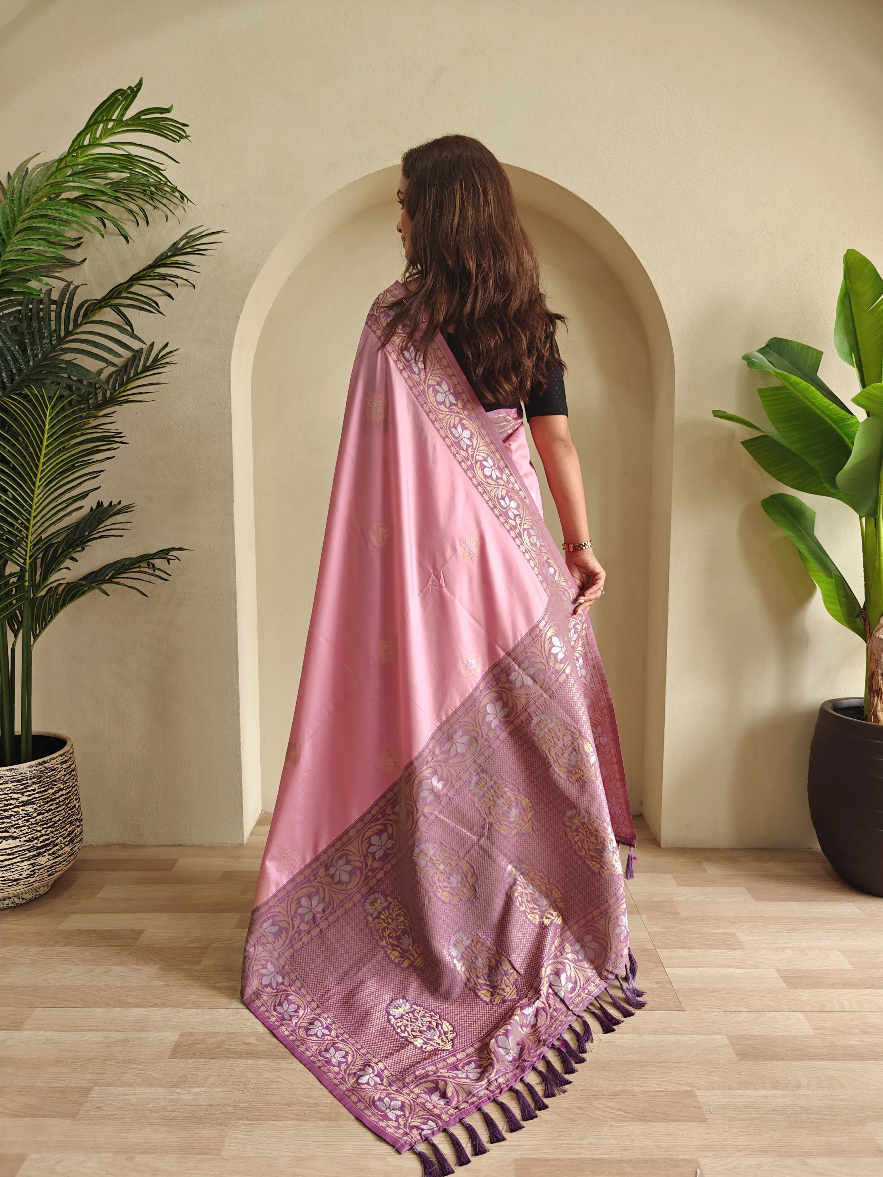 Dual Tone Designer Banarasi Soft Silk Saree