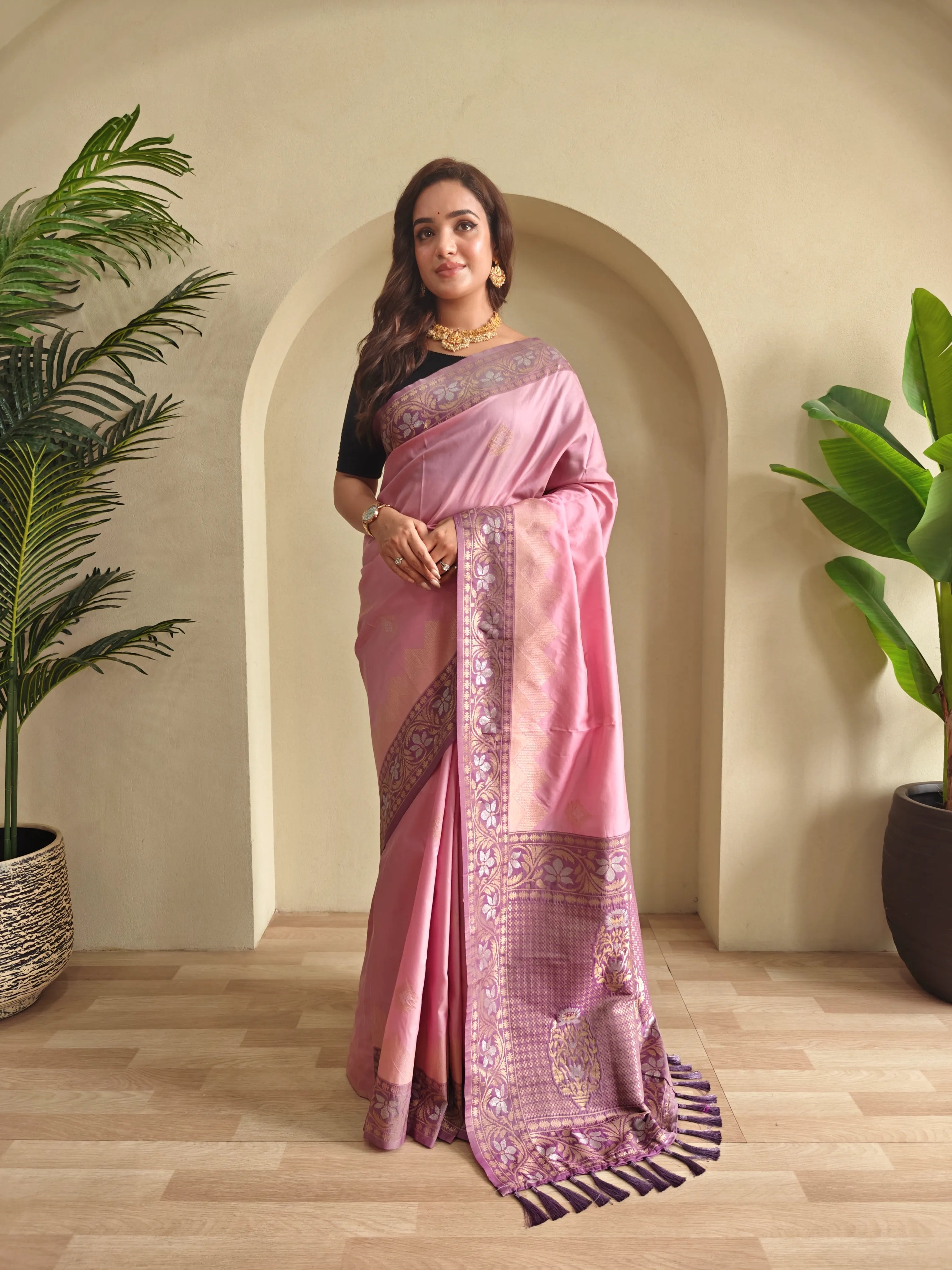 Dual Tone Designer Banarasi Soft Silk Saree