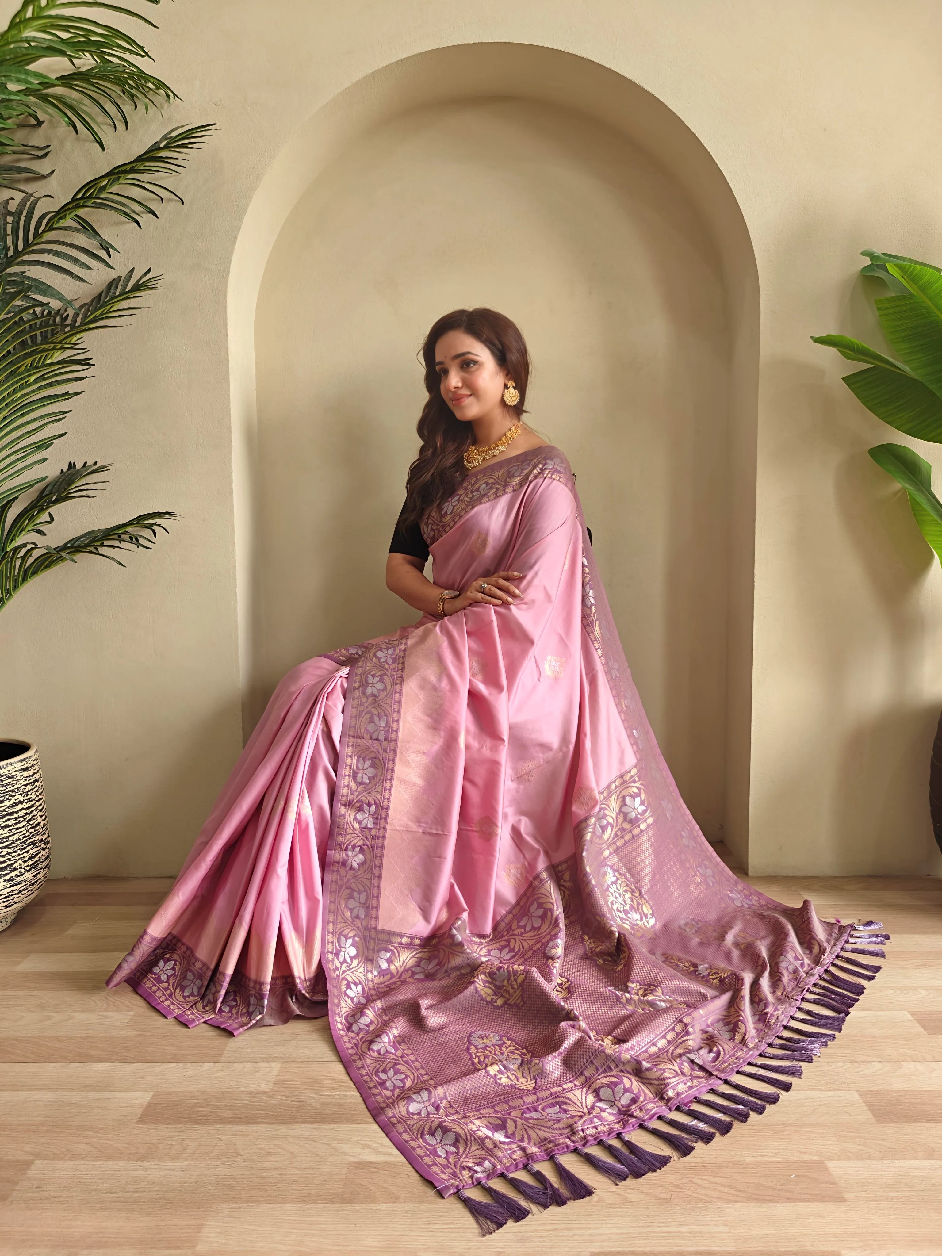 Dual Tone Designer Banarasi Soft Silk Saree