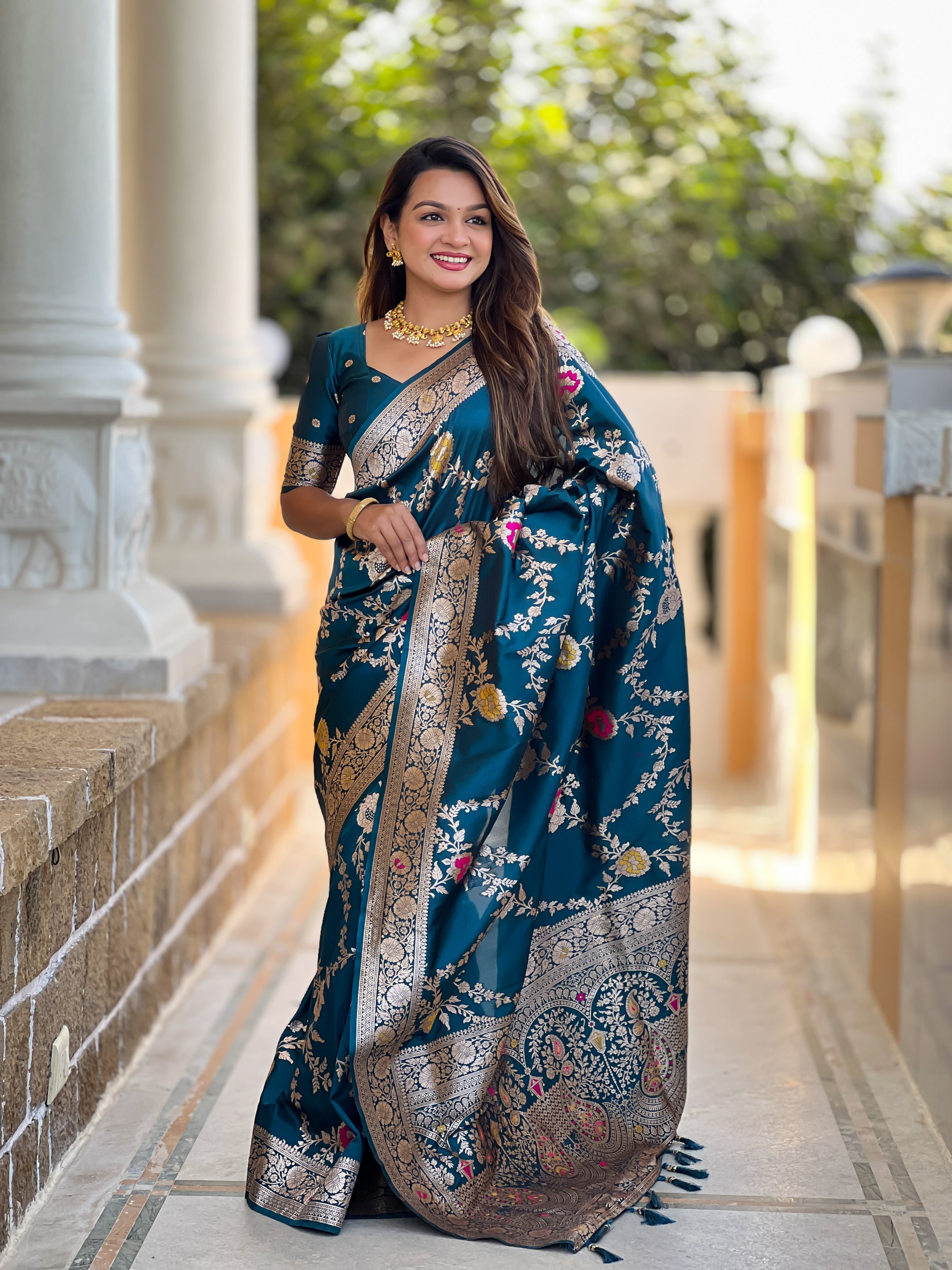 Soft Banarasi Silk Copper Zari Weaving Saree
