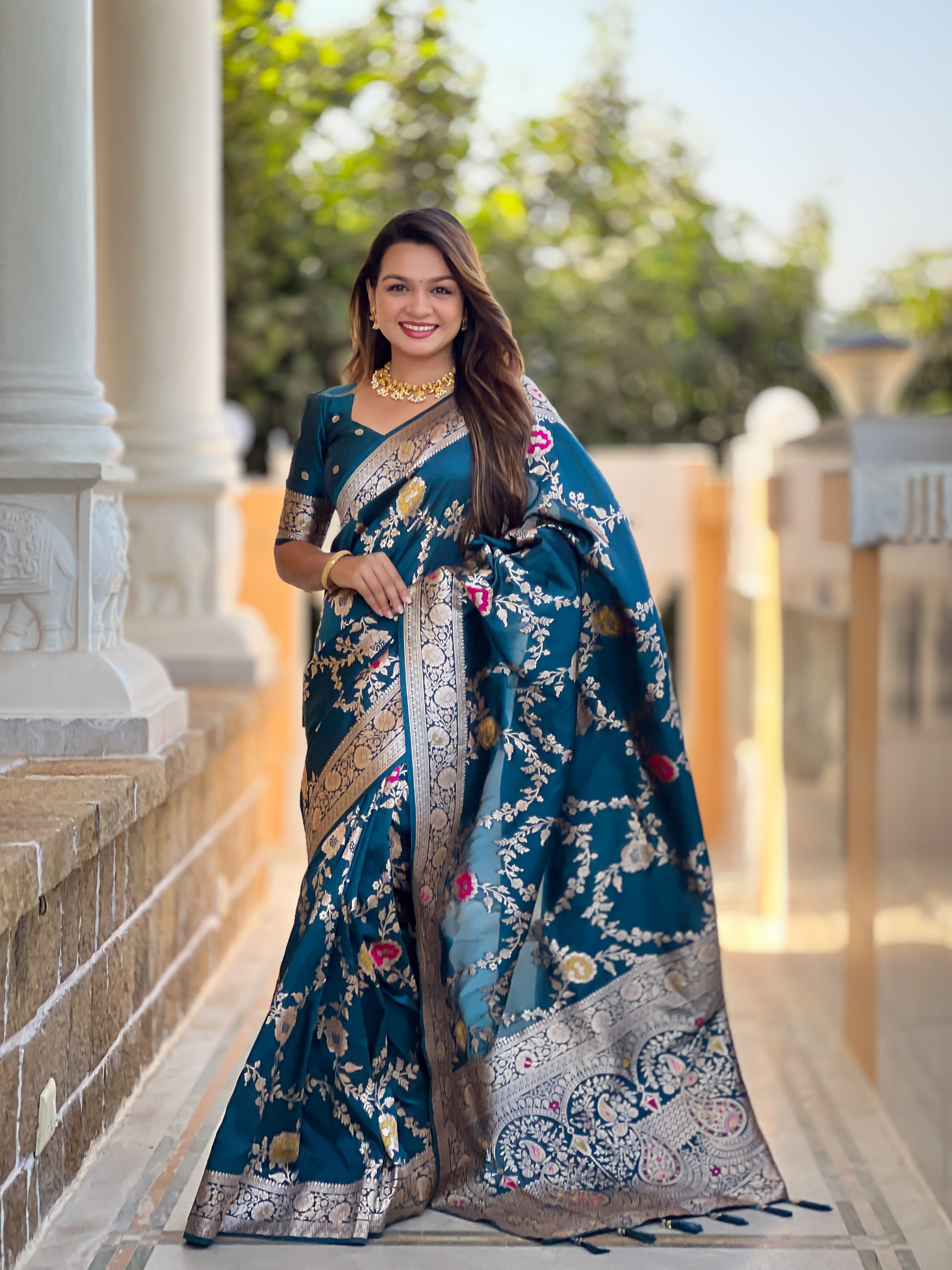Soft Banarasi Silk Copper Zari Weaving Saree