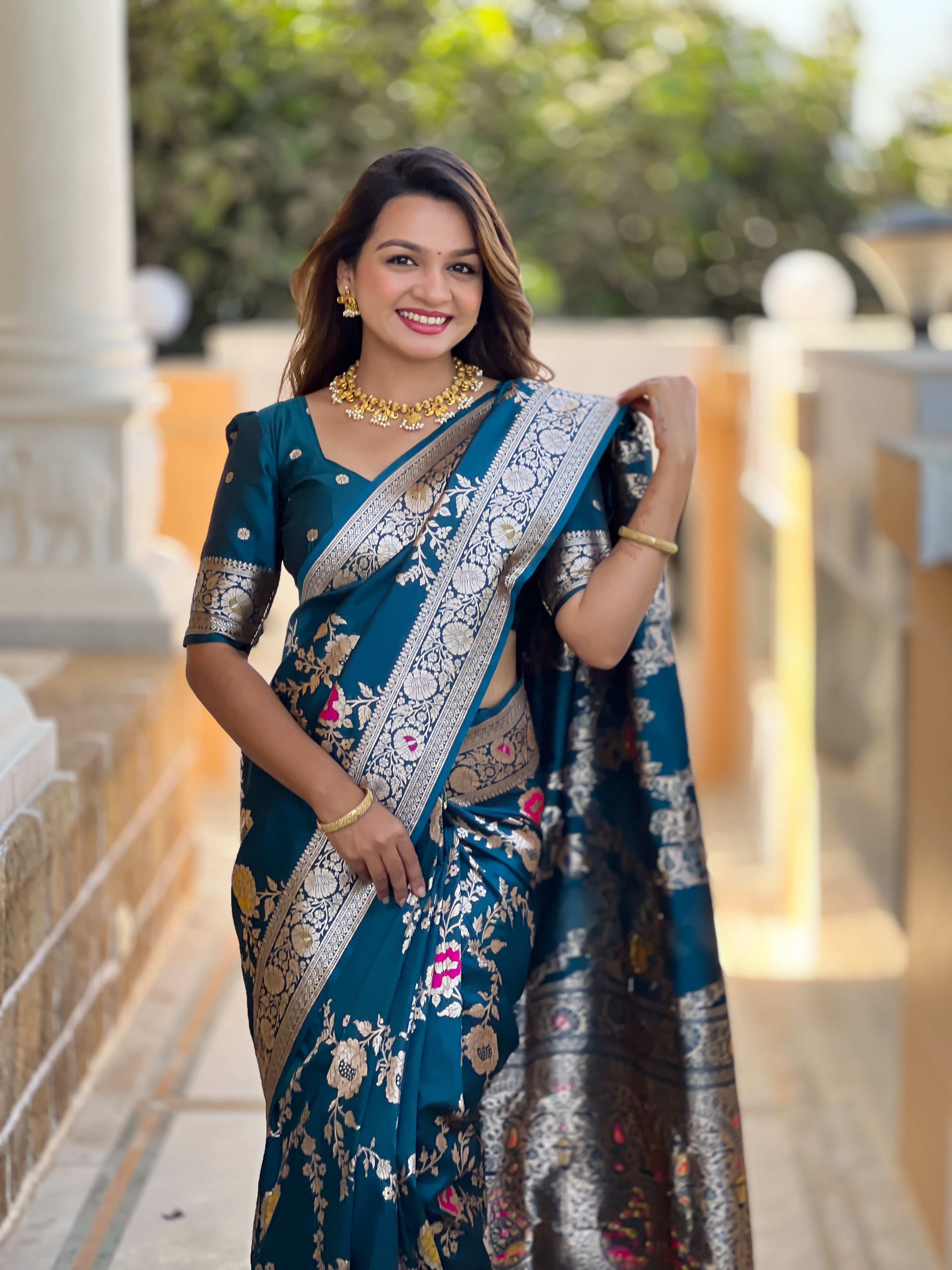 Soft Banarasi Silk Copper Zari Weaving Saree
