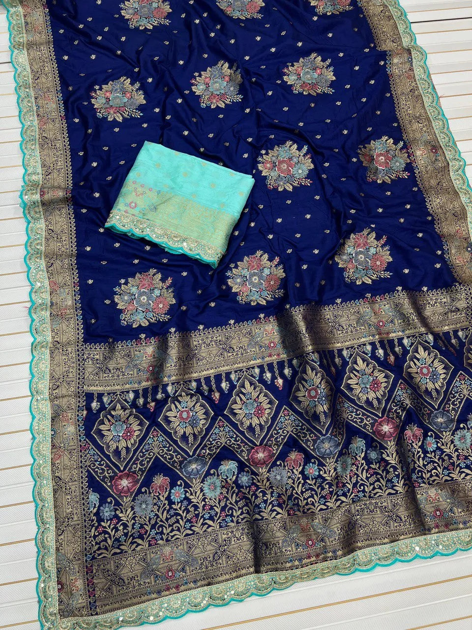 Dolla Silk Embroidery Work Lace Flowers Design Saree