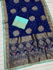 Dolla Silk Embroidery Work Lace Flowers Design Saree