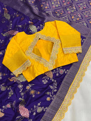 Heavy Dola Silk Weaving & Embroidery Border Saree (Unstiched Blouse)