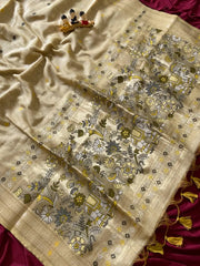 Soft Muga Cotton 3D Elephant Woven Paithani Saree