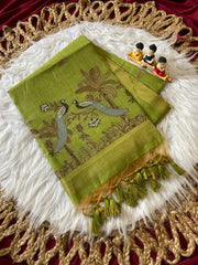Soft Muga Cotton Double Morni Woven Paithani Saree
