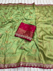 Dola Silk Flower Jaal Premium Banarasi Saree