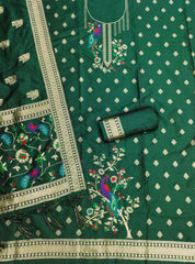 AE-018 – Peacock Motif Paithani Dress Material Set