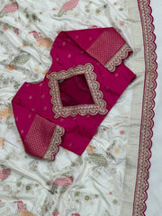 Heavy Dola Silk Weaving & Embroidery Border Saree (Unstiched Blouse)
