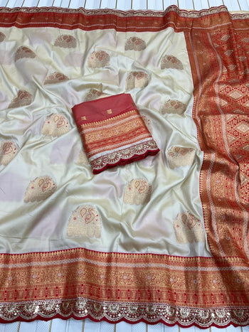 Heavy Banarasi Soft Silk Embroidery Work Lace Border Saree