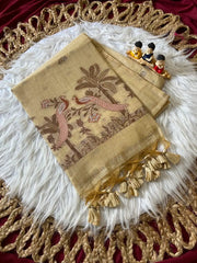 Soft Muga Cotton Double Morni Woven Paithani Saree