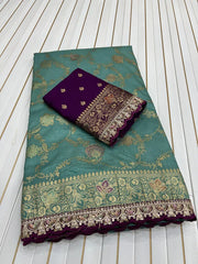 Dola Silk Flower Jaal Premium Banarasi Saree