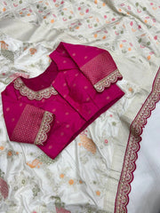 Heavy Dola Silk Weaving & Embroidery Border Saree (Unstiched Blouse)