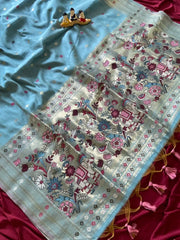 Soft Muga Cotton 3D Elephant Woven Paithani Saree