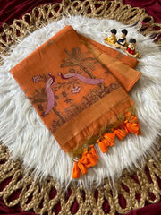 Soft Muga Cotton Double Morni Woven Paithani Saree