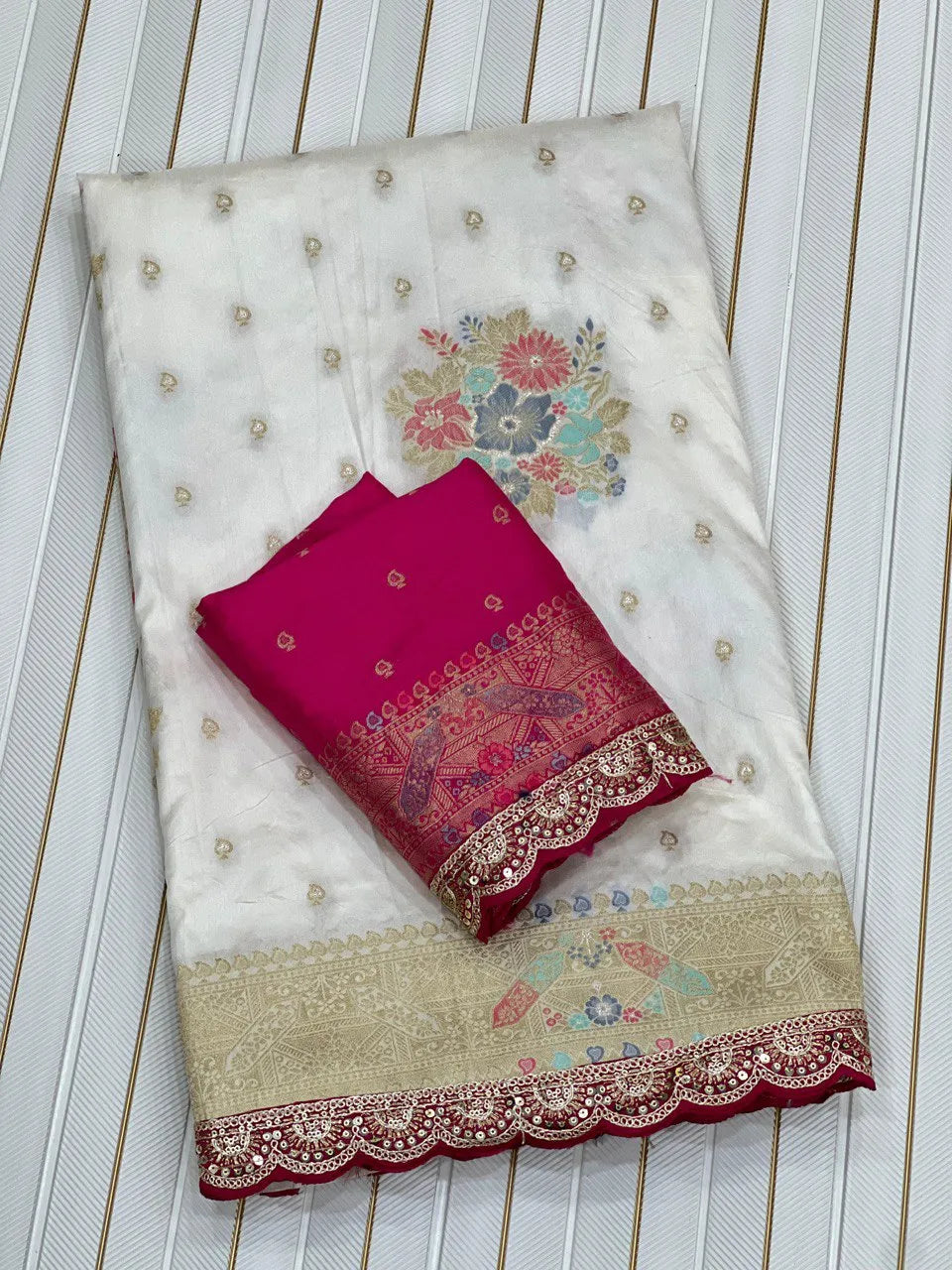 Dolla Silk Embroidery Work Lace Flowers Design Saree