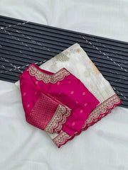 Heavy Dola Silk Weaving & Embroidery Border Saree (Unstiched Blouse)