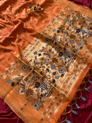 Soft Muga Cotton 3D Elephant Woven Paithani Saree