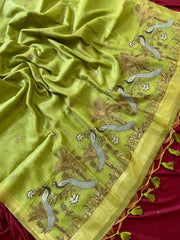 Soft Muga Cotton Double Morni Woven Paithani Saree