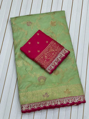 Dola Silk Flower Jaal Premium Banarasi Saree