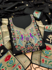 AE-004 – Soft Silk Unstitched Paithani Suits