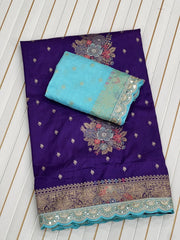 Dolla Silk Embroidery Work Lace Flowers Design Saree