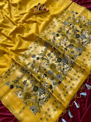 Soft Muga Cotton 3D Elephant Woven Paithani Saree