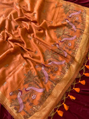 Soft Muga Cotton Double Morni Woven Paithani Saree