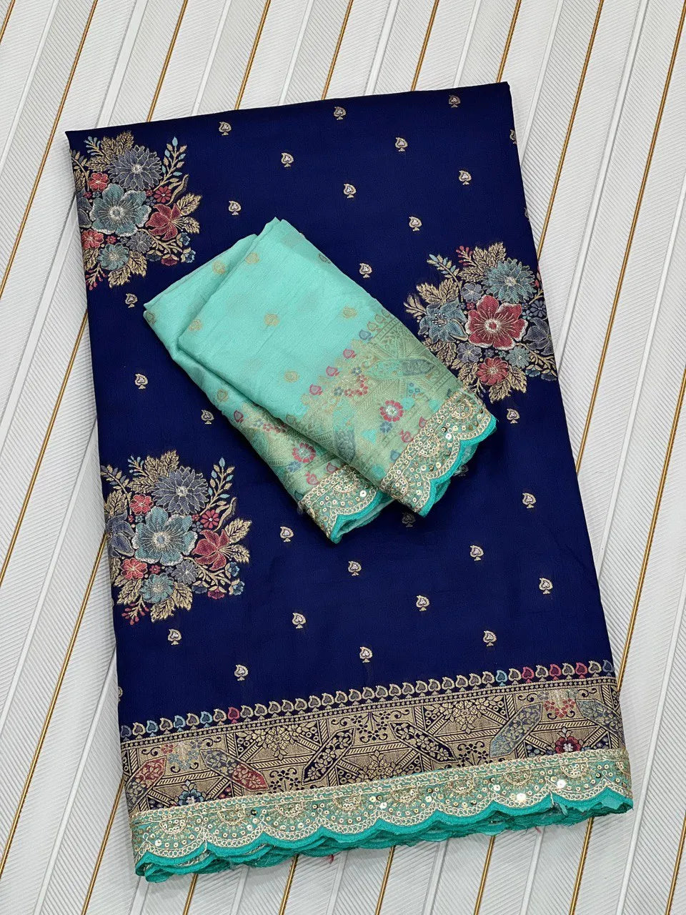 Dolla Silk Embroidery Work Lace Flowers Design Saree