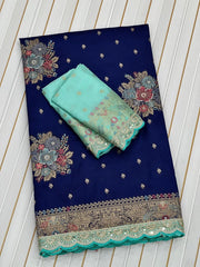 Dolla Silk Embroidery Work Lace Flowers Design Saree